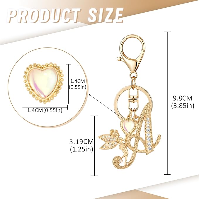Gold Plated Alphabet Initial Letter Keyring Keychain for Women Girls Crystal Key Chains for Wallet Backpack Bag Charm