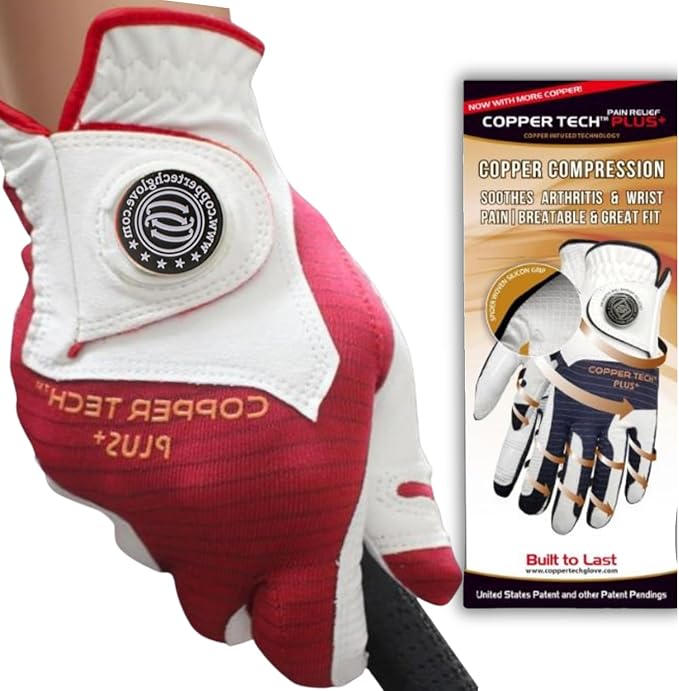 Men's 1-Pack Right and Left Handed Golfers Golf Glove – Advanced Compression for Muscle Support, Joint Relief Gloves – White/Red