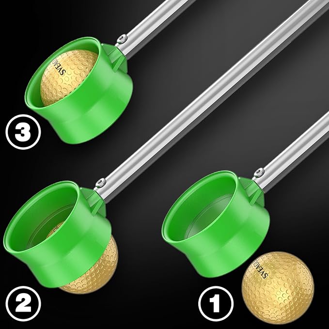 Golf Ball Retriever Telescopic for Water, 12Ft/9Ft Two-Sided Golf Ball Grabber Stainless Steel Ball Retriever Tool Golf Ball Picker Golf Accessories