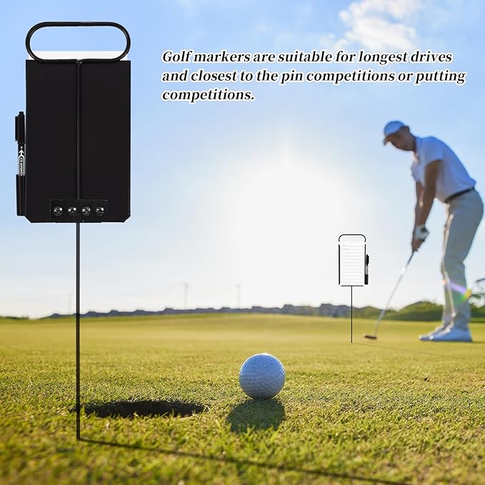 4 Pcs Closest to The Pin Marker - Golf Metal Proximity Marker with 50 Sheets Cards and 4 Pens, Stainless Steel Golf Marker Golf Signs for Long Drive Putting Competition