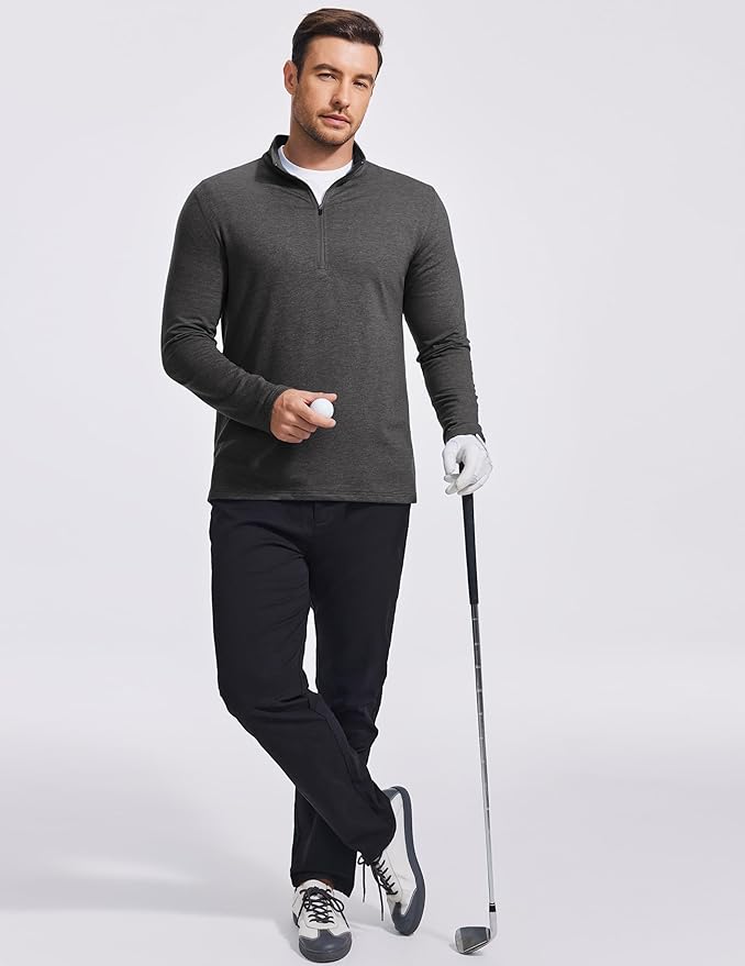 PINSPARK Men's Quarter Zip Up Pullover Mock Neck Sweatshirts Long Sleeve Golf shirts Performance Athletic Casual Workout
