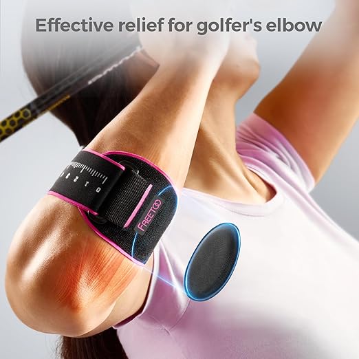 FREETOO Lateral Epicondylitis Elbow Brace for Women for Tennis Elbow, Adjustable Golfers Elbow Strap Band with Gel Pad, Forearm Strap Band for Tennis Elbow Pain Relief, Tendonitis Pink L/XL