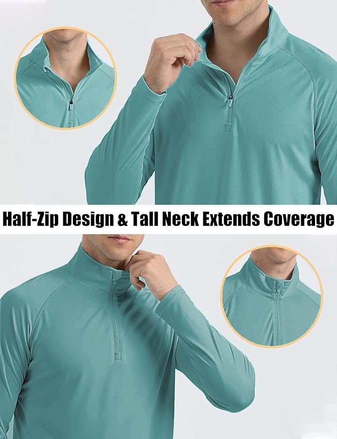 MAGCOMSEN Men's Long Sleeve Sun Shirts UPF 50+ Tees 1/4 Zip Up Fishing Running Rash Guard T-Shirts Outdoor Shirt