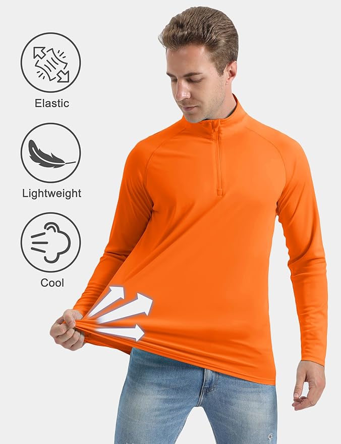 CRYSULLY Men's Long Sleeve 1/4 Zip Shirts Sun Protection Pullover UPF 50+ Rash Guard Running Lightweight T Shirt
