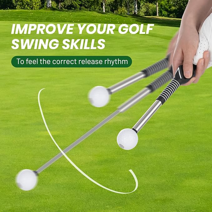 Retractable Golf Swing Trainer – 2025 Golf Gifts with Arm Band,Training Aid for Grip Correction, Swing Click Feedback & Arm Connection,For Right & Left-Handed Golfers,Indoor & Outdoor Practice