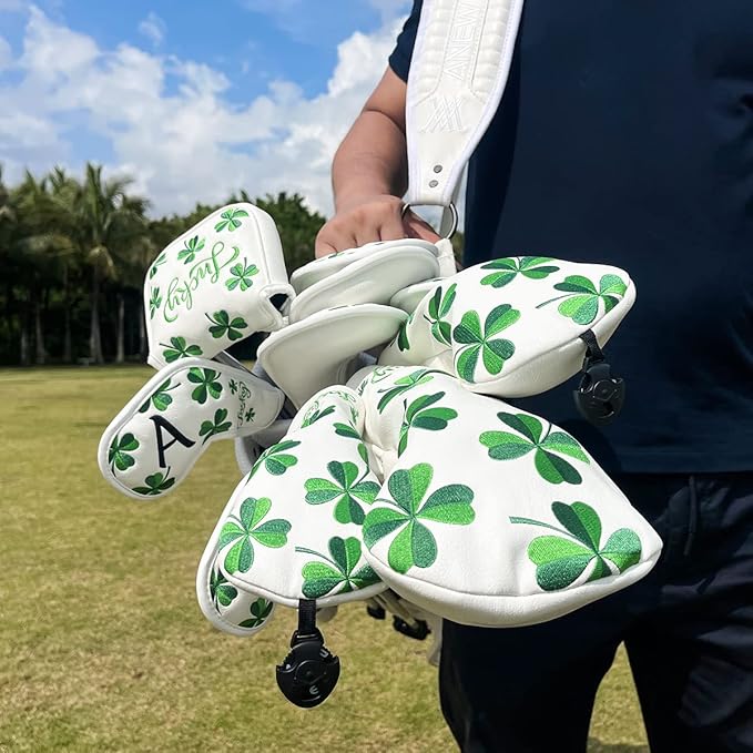 Golf Headcovers Live Lucky Golf Driver Covers Advanced Embroidery Fairway Wood Covers Hybrid Covers Mallet Blade Putter Head Covers Premium Leather Shamrock Golf Club Covers