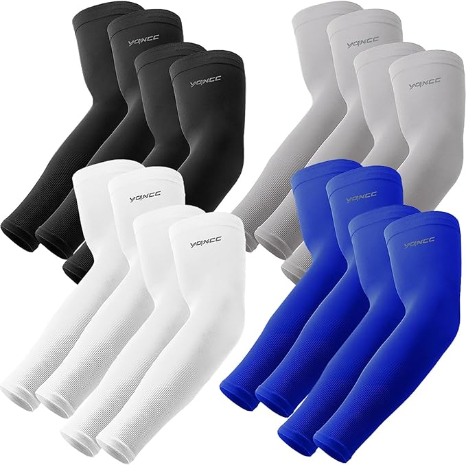 YQXCC 4 Pairs Arm Sleeves, Cooling UV Sun Protection Sports Compression Sleeves for Men Women, Golf Basketball Arm Sleeves