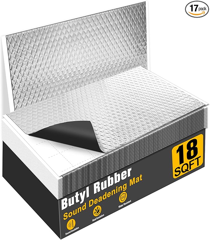 MYFAMIREA 18 sqft Car Sound Deadening, Sound Deading Material Mat for Car 80mil(2mm), Butyl Automotive Sound Deadening with Self-Adhesive, Noise Insulation and Dampening, Auto Deadener for Trunk, 17P