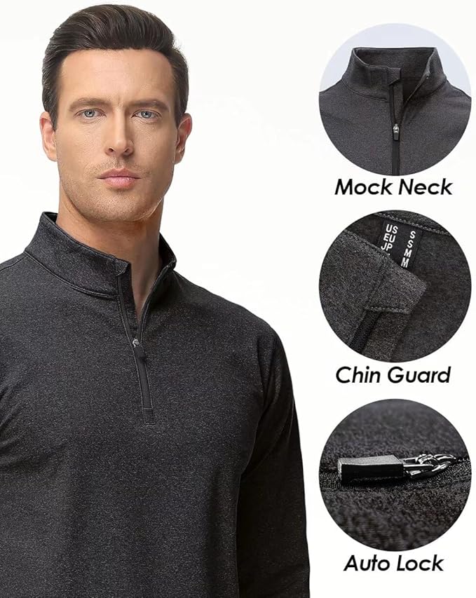 Boladeci Men's Quarter Zip Pullover Premium Fleece Lined Heather Long Sleeve Golf Shirts Midweight 1/4 Half Zip Sweatshirts