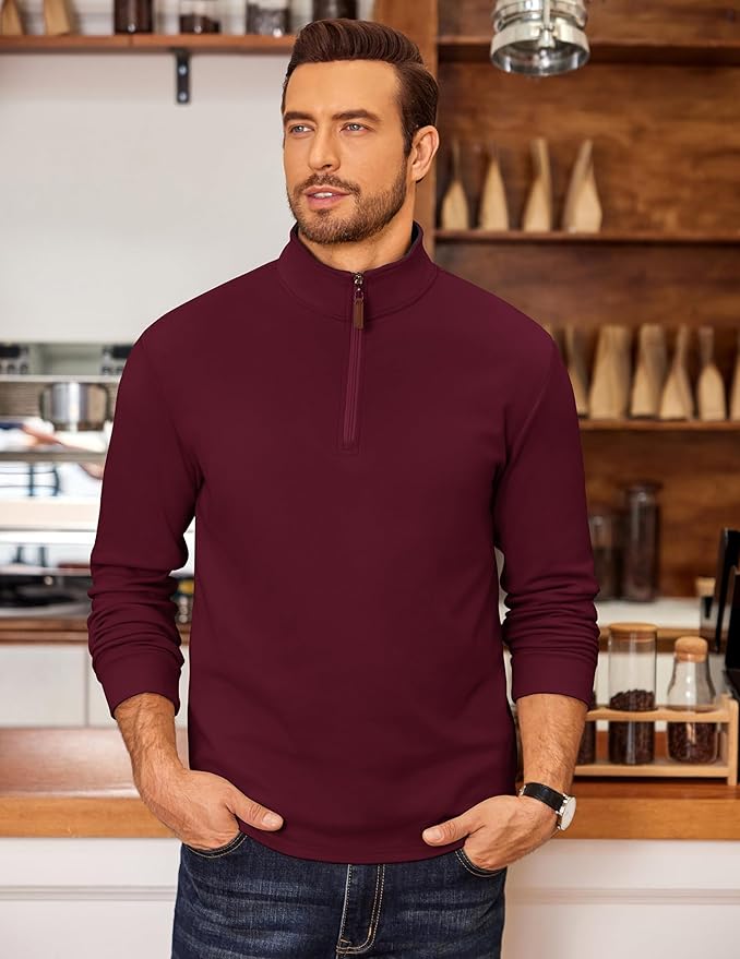 COOFANDY Men's Fleece Quarter Zip Pullover Long Sleeve Mock Neck Sweatshirt