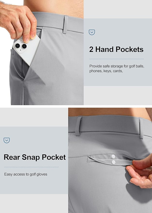 Pudolla Men's Golf Pants Stretch Work Dress Comfy Pants 30"/32"/34" Lightweight Quick Dry Casual Slacks Trousers with Pockets