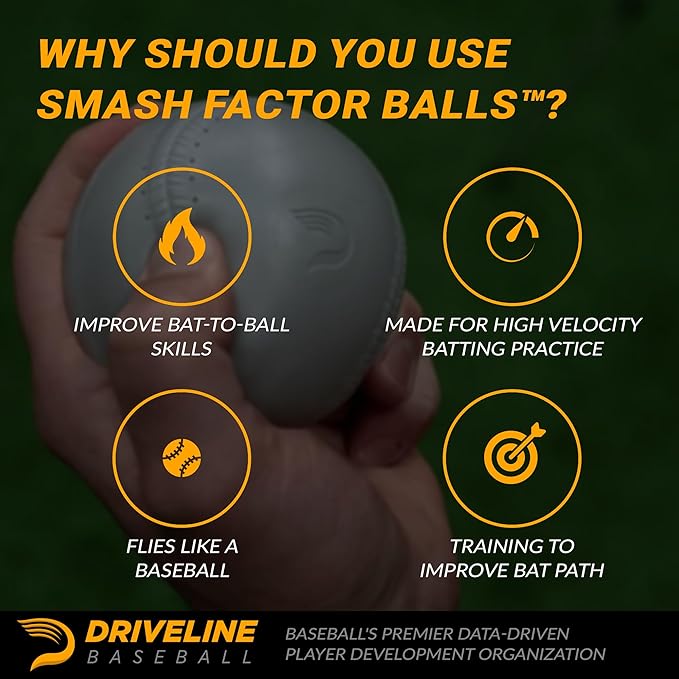 Driveline Baseball Smash Factor Baseballs or Softballs (4 oz, 12 Pack) High Density Foam Hitting Practice Machine Balls