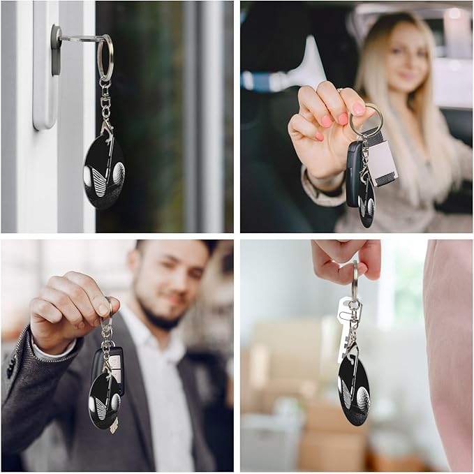 Black and White Golf Round Plated Metal Keychain for Car Motorcycle Key Chain Holder for Women Men New Year Christmas Gift