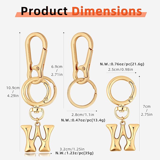 Gold Bubble Heart, Cherry, Bow & More Designs Letter Initial Keychain Bag Charms – Cute Purse Charms for Handbags