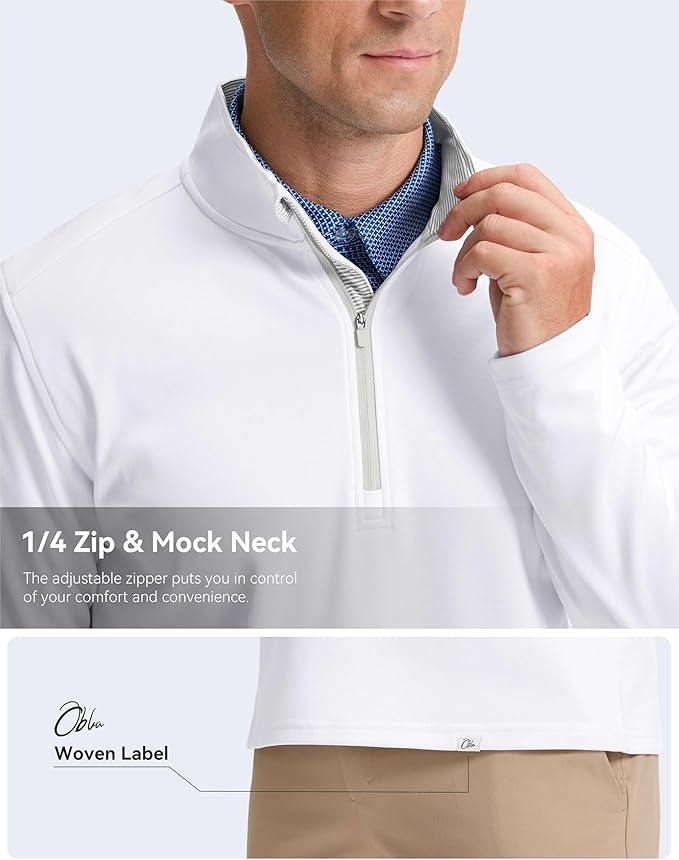 Obla Golf Quarter Zip Pullover Men Fleece Mock Neck Sweatshirt Winter Warm 1/4 Zip Long Sleeve Golf Shirt