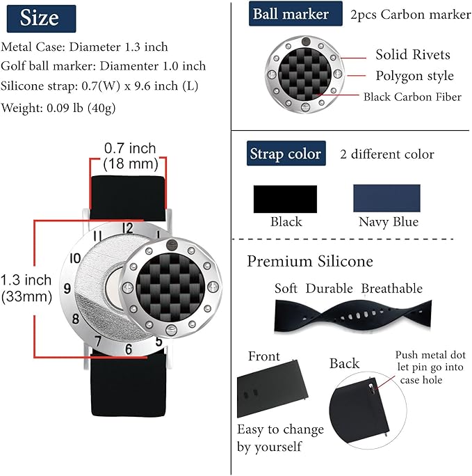 Golf Ball Marker with Carbon Fiber Ball Marker Bracelet, Golf Accessories, Golf Gifts, Golf Counter for Men Women