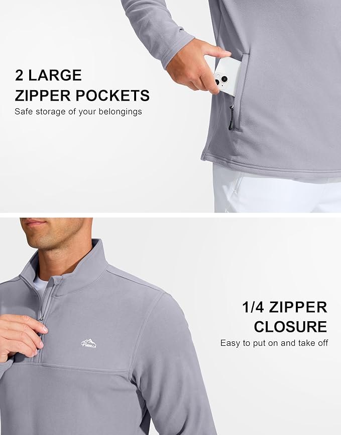 Pudolla Men's Quarter Zip Pullover with 2 Pockets Fleece Warm Soft Golf Sweatshirts for Athletic Workout Running
