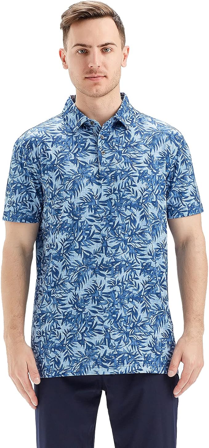 Golf Shirts for Men Dry Fit Short Sleeve Print Performance Moisture Wicking Polo Shirt
