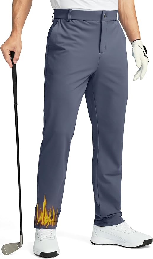 Soothfeel Men's Fleece Lined Pants 30"/32"/34" Golf Work Dress Pants Casual Insulated Warm Winter Trousers with Pockets