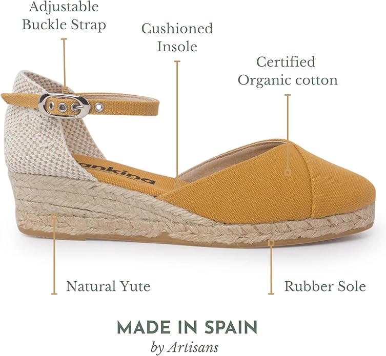 Girona Authentic Spanish Espadrille Wedge Sandals for Women - Sustainable, Eco Friendly, Vegan Shoes. Classic Style, Organic Cotton Canvas Upper, Comfy Insole, Jute Midsole, Rubber Sole. Made in Spain