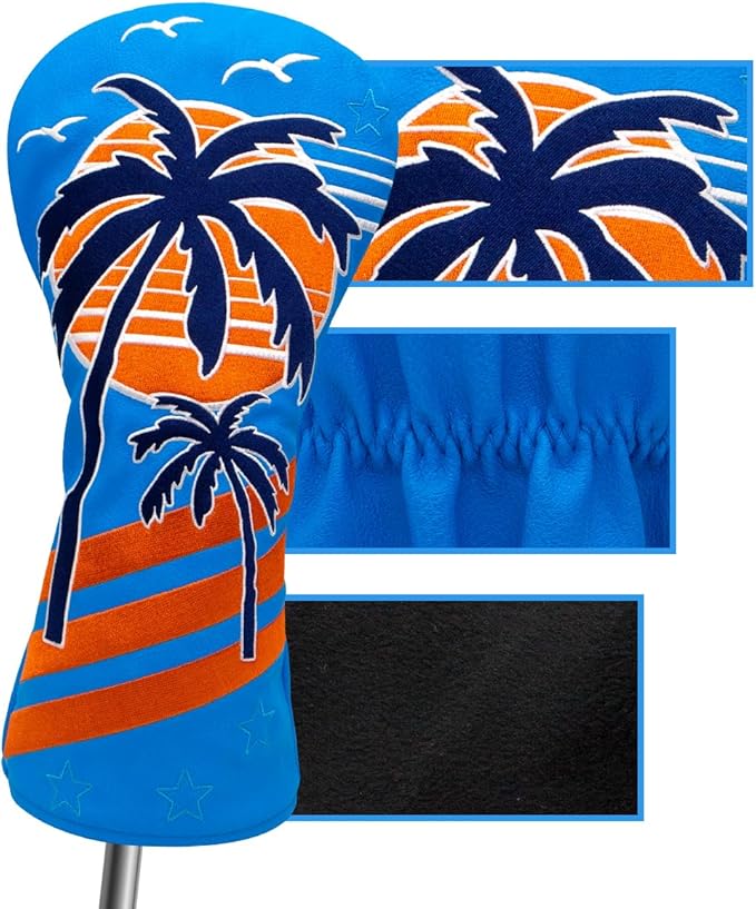 Montela Golf Club Covers Summer Coconut Tree Golf Putter Cover Driver Cover Fariway Wood Headcover Hybrid Covers Mallet Putter Headcover Blade Golf Headcover for Most Brand