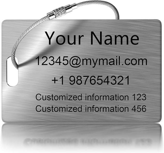 Personalized Luggage Tags for Suitcases and Backpacks - Stainless Steel Metal Custom Travel Bag Name Tags for Kids, Women, Luggage, Baggage, Airplane, Golf - Travel Essentials Label (2"x3.3")