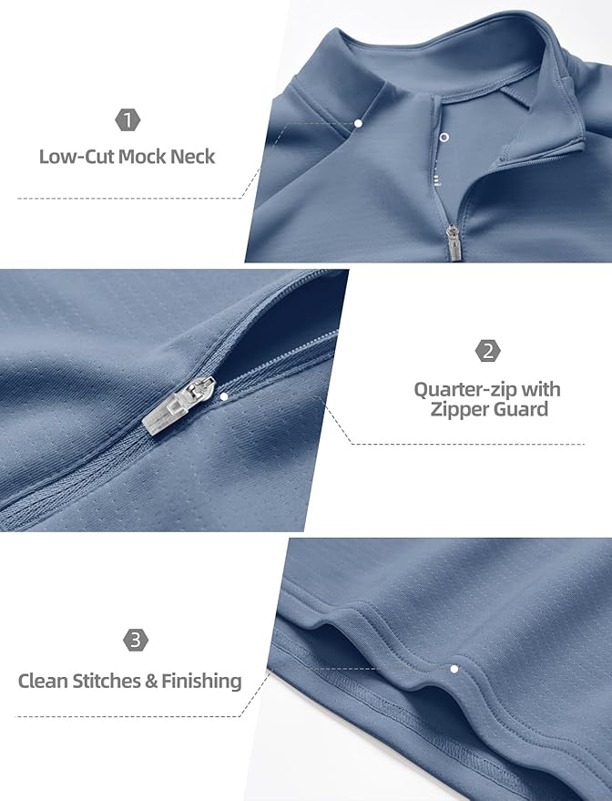 Zengjo Mens Quarter Zip Athletic Pullover Mid-Weight 1/4-Zip Running Workout Shirt Moisture Wicking