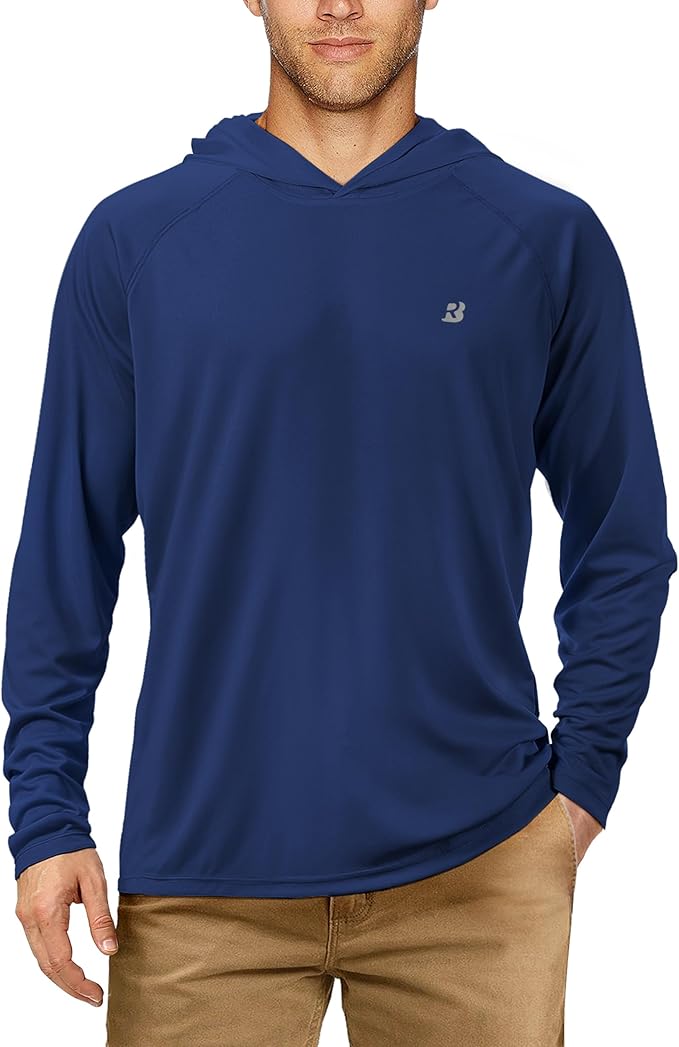Roadbox UPF 50+ Fishing Shirts for Men, Long Sleeve UV Sun Protection Hoodie, Outdoor Hiking Running Swimming Rash Guard