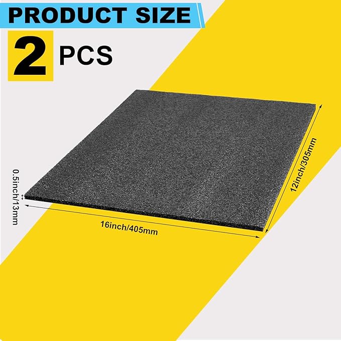 Treela 2 Pcs Customizable Polyethylene Foam Sheets 16x12x0.5" Black Thick Cuttable Foam Padding Inserts for Cases, Polyethylene Block Sheets for Packing Toolbox Storage and Craft Pad