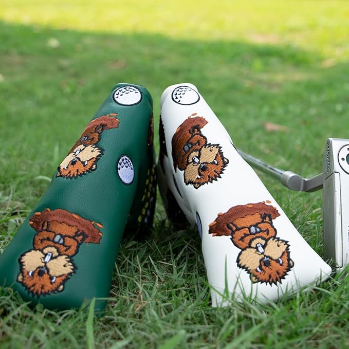 Barudan Golf Putter Head Cover Magnetic Blade Putter Cover Headcover Gopher Headcover Golf Gift for Husband or Dad (White)