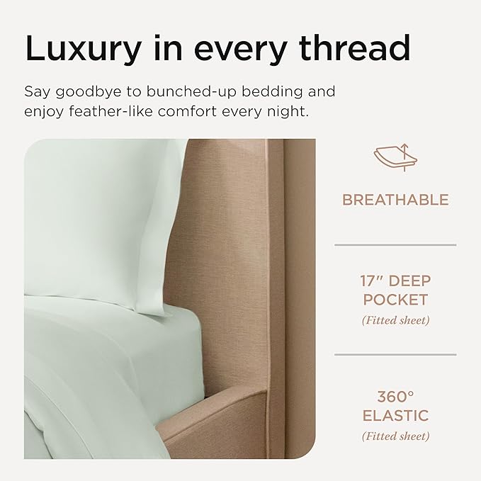 Threadmill Sheets for Twin XL Mattress | 800 Thread Count Twin XL Bed Sheets Set with 15” Deep Pocket | Sateen Weave, Better Than Egyptian Cotton, 3-Piece Bedding Set with Cooling Effect | Seaglass