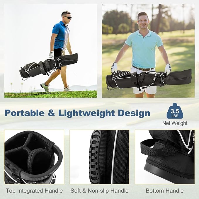 ULTIMATE Golf Stand Bag with 4-Way Top Dividers, Portable Ergonomic Golf Bag with 4 Zippered Pockets, Cooler Bag, Rain Hood and Dual Strap System, 3.5 LBS Lightweight for Men&Women