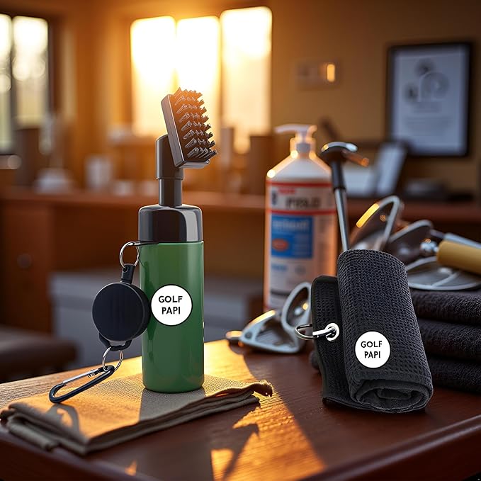 Golf Club Cleaner Brush Kit – Golf Club Cleaning Accessories Include Spray Bottles, Towels, Brush Covers & Retractable Clips – Must-Have Golf Gifts for Clean Shots (1 & 2 Pack)