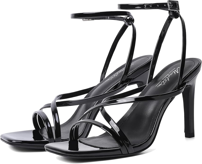 Mostrin Strappy Heels for Women Square Open Toe Lace Up Heeled Sandals Ankle Strap Sexy Stiletto High Heels for Party, Prom, Dating, Wedding