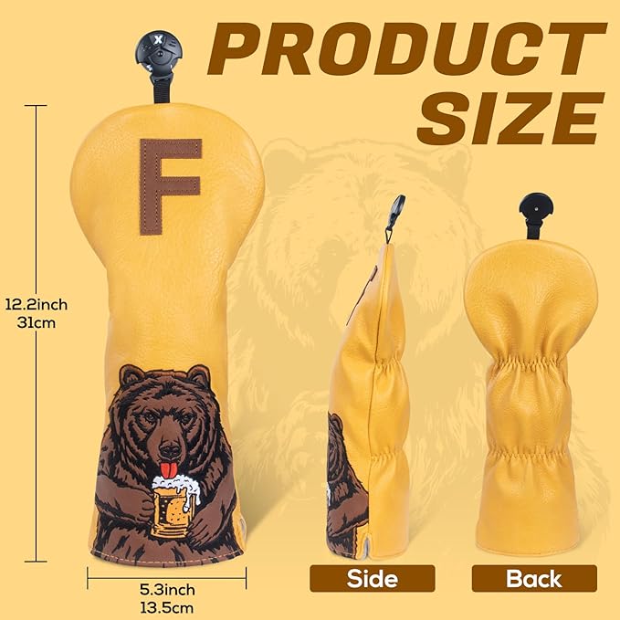 Golf Club Head Cover Golf Head Cover Driver Headcover Fairway Wood Headcover Hybrid Club Head Cover Golf Blade Mallet Putter Cover Beer Bear