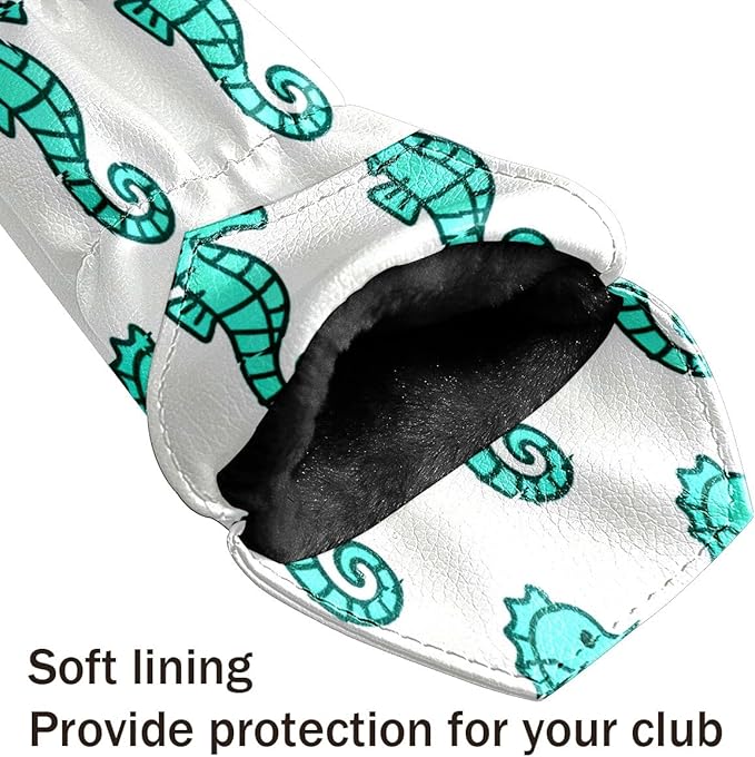 3 Pack PU Leather Golf Club Head Covers - Driver, Fairway Wood & Hybrid, Funny Golf Accessories, Ideal Golf Gift Colorful Line Seashell
