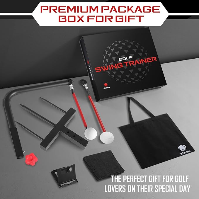 Golf Swing Trainer - Durable Iron Practice Golf Swing Training Aid - Golf Accessories for Kids & Youth with Replacement Ball Included & Height Adjustment Golf Accessories for Gift