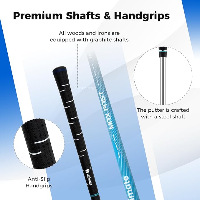 ULTIMATE 12 Pieces Men's Complete Golf Clubs Set w/Golf Stand Bag, 460cc #1 Driver, #3 Fairway, #5 Hybrid, #5#6#7#8#9#P#S Irons, Putter, Full Right-Handed Golf Set for Men