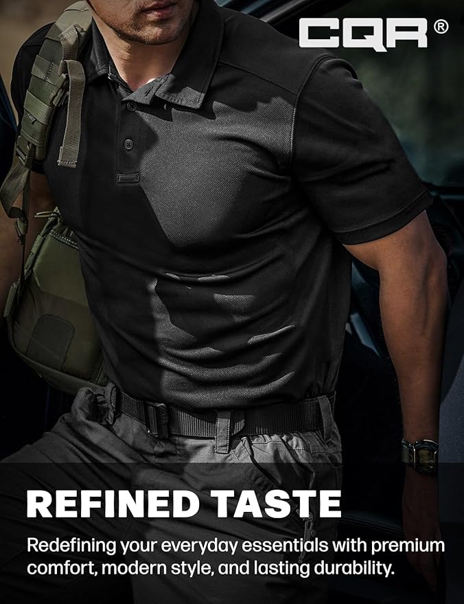 CQR Men's Polo Shirts, Tactical Short Sleeve Golf Performance Shirts, Lightweight Dry Fit UPF 50+ Pique