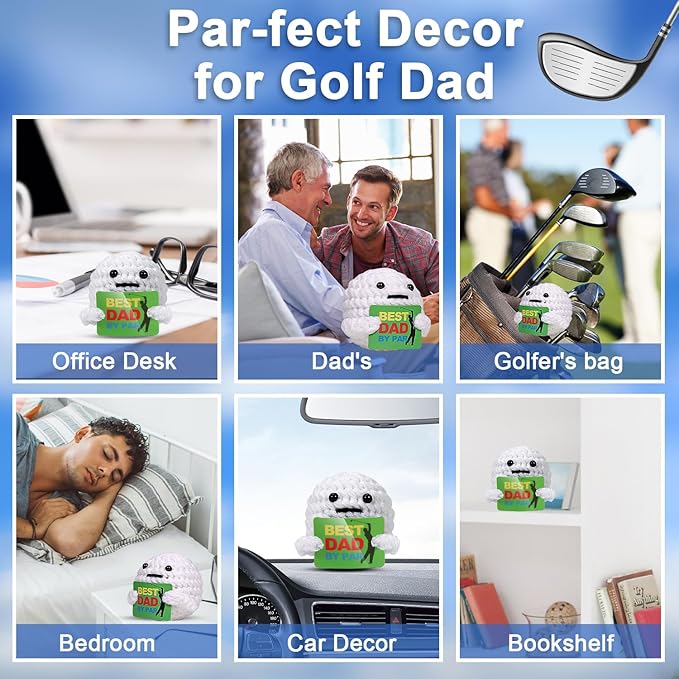 AICase Golf Gifts for Dad, Best Dad by Par, Funny Father's Day Christmas Birthday Crochet Golf Ball Presents Gag Gift Ideas Cool Stuff for Men Golfers Daddy Father Papa from Daughter Son