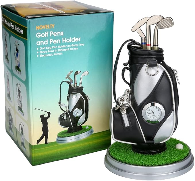 10L0L Gift for Men, Golf Pen Holder Desk Accessories for Golfers, 3 Club Pens Mini Gold Bag Office Decor, Funny Stocking Stuffers on Birthday, Christmas, Fathers Day (Golf Bag)