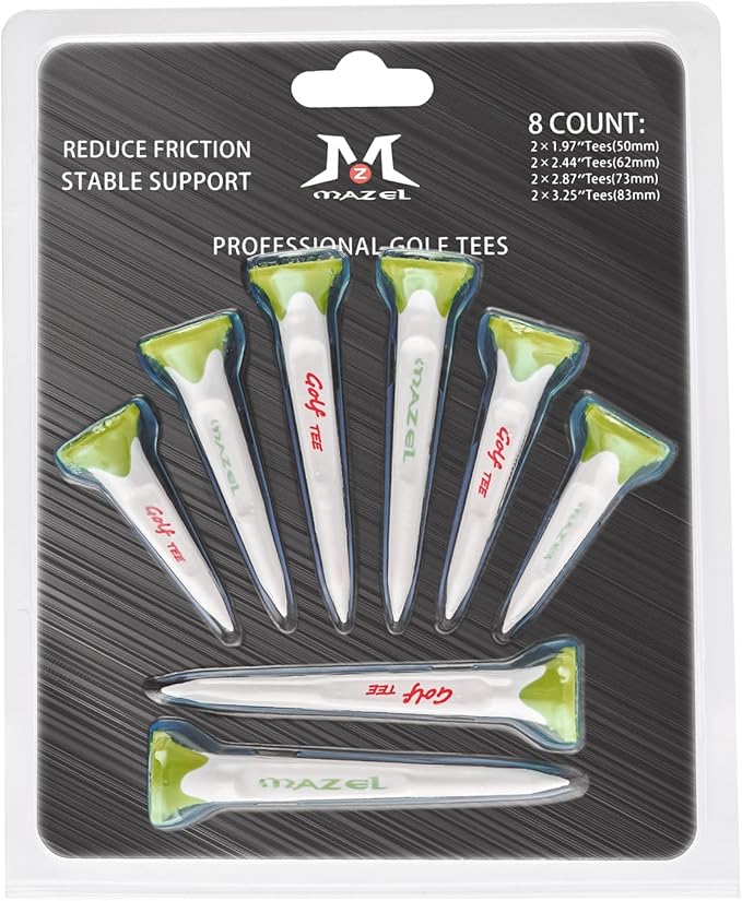 MAZEL Plastic Golf Tees 8 Pack｜Excellent Durability and Stability Plastic Tees with 5 Prongs,Reduces Friction & Side Spin