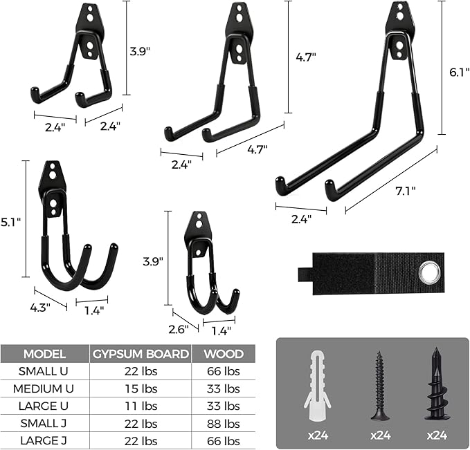 Garage Hooks Heavy Duty - 20 Pack Garage Wall Hangers with Anti-Slip Coating for Hanging Bikes Ladders Garden Tools