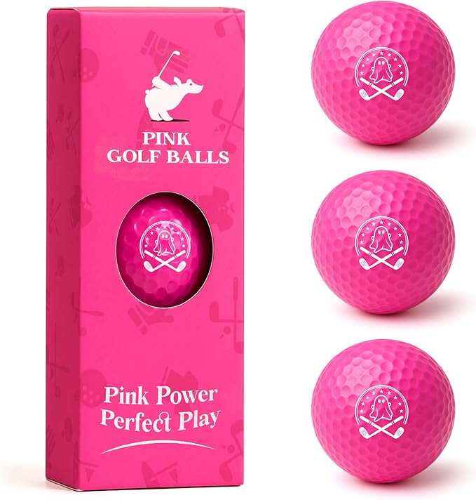 Ghost Pink Funny Golf Balls for Women – Shocked Emoji Face, High-Visibility Pink, Sleeve of 3 Novelty Practice Balls, Cute Golf Gift for Her, Ladies & Girls