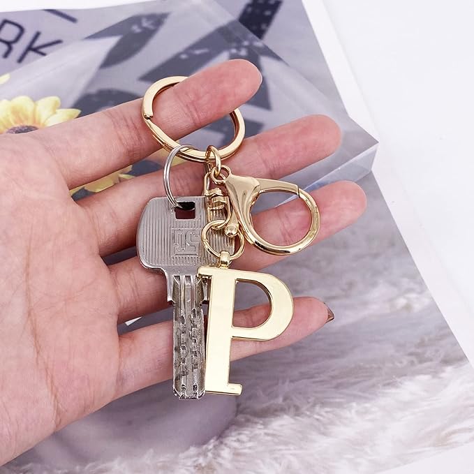 LAXPICOL Gold Letter A-Z Keychain for Women Bag Charms Purse Charms For Handbags Metal Alphabet Initial Letter Keychain