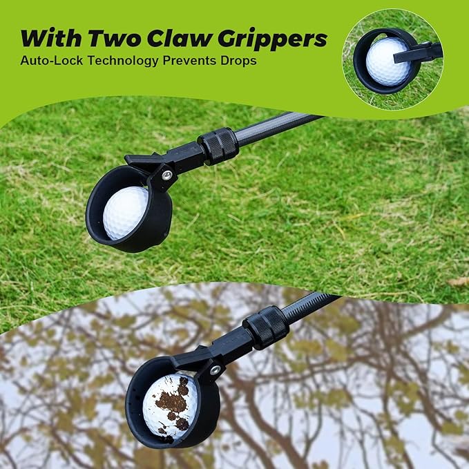 Golf Ball Retriever Telescopic, Carbon Fiber Golf Ball Picker Upper for Water, Lightweight & Durable Golf Ball Grabber with 2 Claw Sucker Tool, Golf Accessories Gifts for Men Women