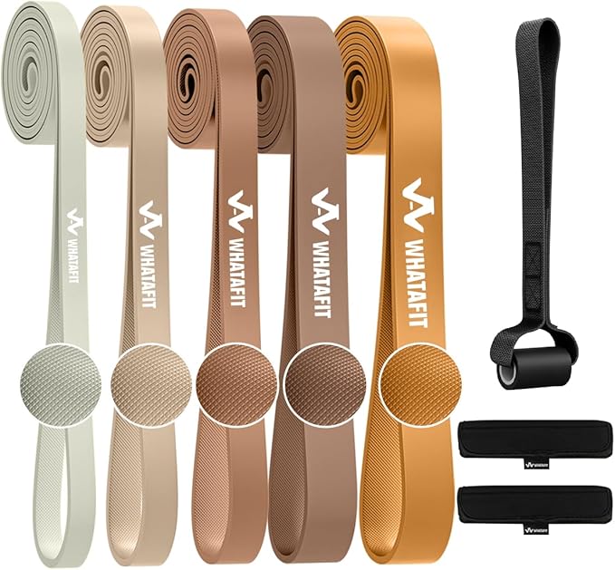 WHATAFIT Resistance Bands,Pull Up Assist Bands Set with Handles, Exercise & Workout Bands with Door Anchor for Men & Women – Home Fitness Equipment for Strength Training, Stretching