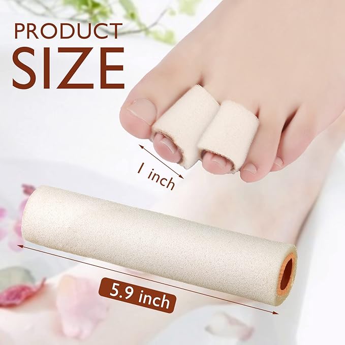 Tondiamo 6 Pieces Foam Toe Protector Sleeves Foam Bandages Tube Toe Cushion for Feet, Bunion, Hammer, Callus Corn, Bliste, Pain Relief(Medium,Beige)