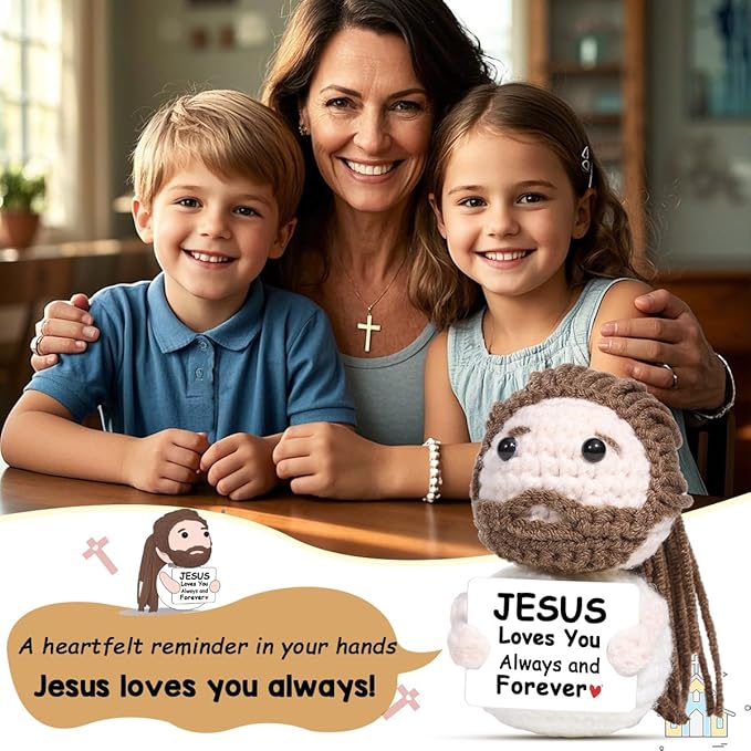 AICase Little Jesus Loves You Figures Christian Gifts, Faith Based Emotional Support Crochet Inspirational Religious Spiritual Baptism First Communion Decor Christmas Graduation Women Birthday
