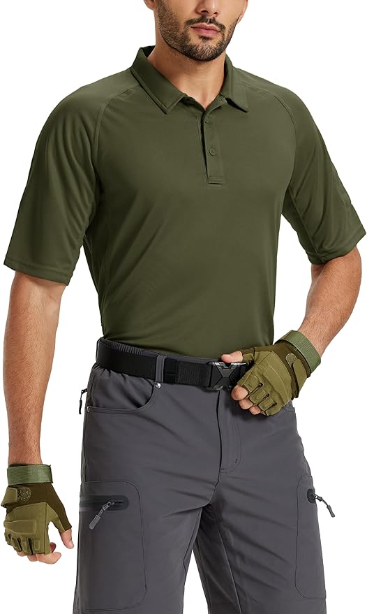 TACVASEN Men's Polo Shirts Short Sleeve Golf Polos Dry Fit UPF 50+ Performance Tactical Collared Hiking Shirt